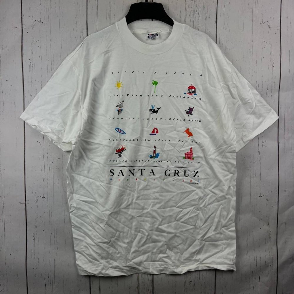 Vintage Santa Cruz XL Beefy Hanes‎ Casual T-Shirt White New Men Single Stitching